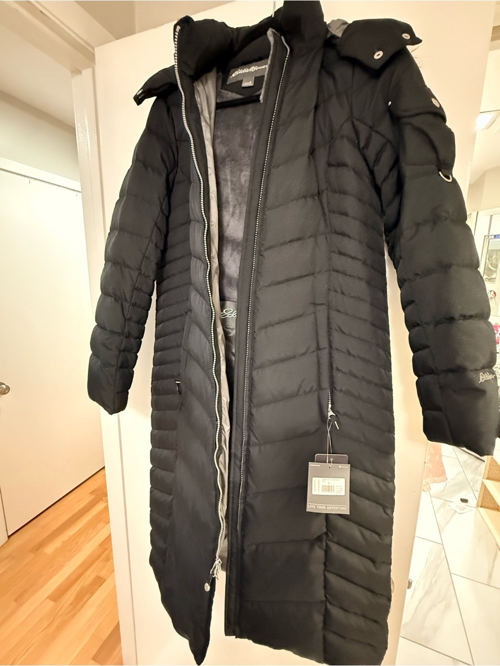 Eddie Bauer Sun Valley Down Duffle Coat M Black NWT Fur